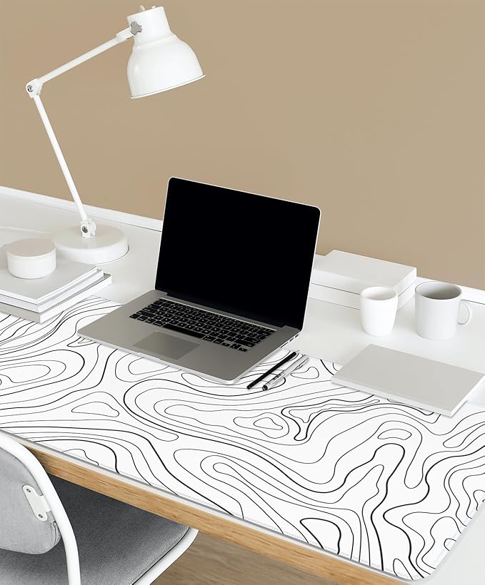 White Topographic Mouse Pad XXL - Extended Gaming Mousepad, Large Non-Slip Desk Mat for Keyboard and Mouse