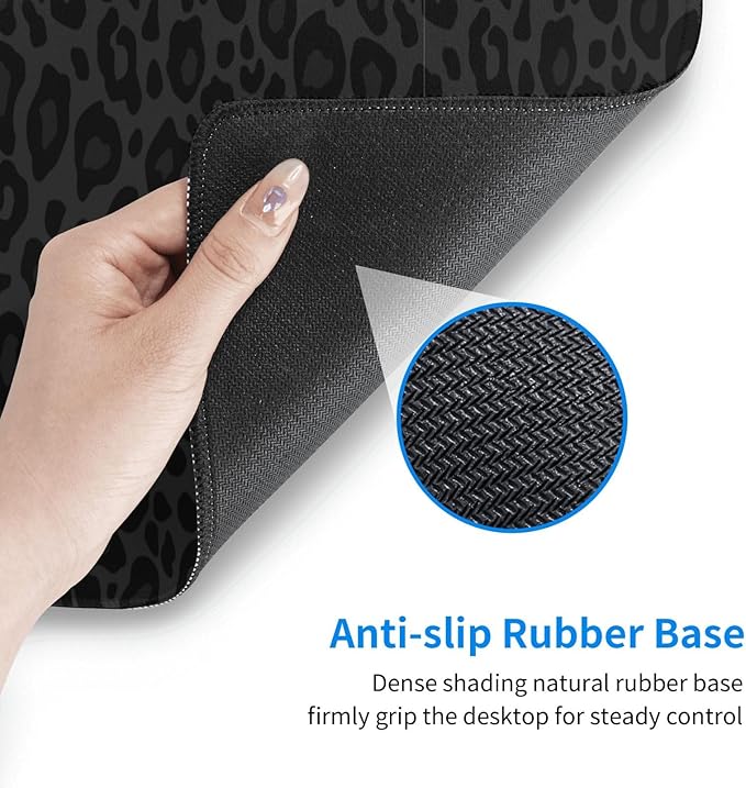 Black Leopard Print XL Large Mouse Pad with Stitched Edges Long Non-Slip Rubber Base Mousepad Laptop Keyboard Mat Desk Pad for Office Home Desk Decor, 31.5" X 11.8"