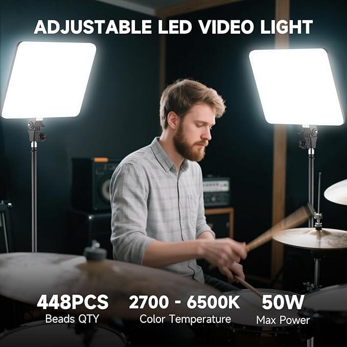 2-Pack LED Video Light Kit, 14 Inch 2700K-6500K Studio Lights with 70.8" Tripod Stand, Photography Lighting Kit with Phone Holder, 50W Stream Light for Video Recording, Photography, YouTube, TikTok