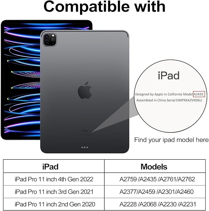 JKSML Case for iPad Pro 11, Case with Pencil Holder for iPad Pro 11 Inch 4th/3rd/2nd Generation 2022/2021/2020, Transparent Protective Cover for iPad Pro 11, Supports Pencil 2 Charging, Black