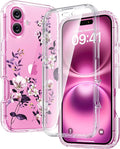 Diaclara Designed for iPhone 16 Plus Case, Full Body Rugged Case with Built-in Touch Sensitive Anti-Scratch Screen Protector, Upgraded [Full Camera Protection] for iPhone 16 Plus 6.7",Clear Flower