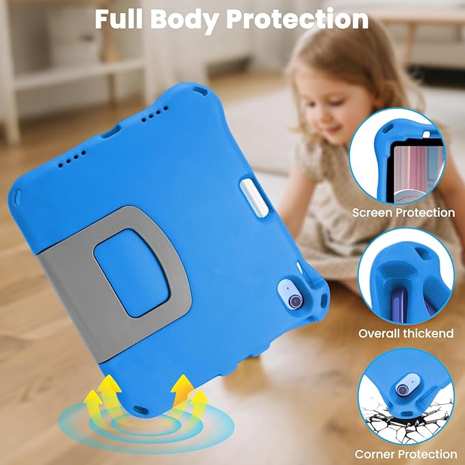 Kids Case for New iPad 11th Gen (A16) 11-inch 2025 & 10th Generation 10.9" 2022 & Air 11" 2025/2024 & Air 5th/4th Gen & Pro 11,Durable Shockproof Cover with Pencil Holder Handle Stand.Blue