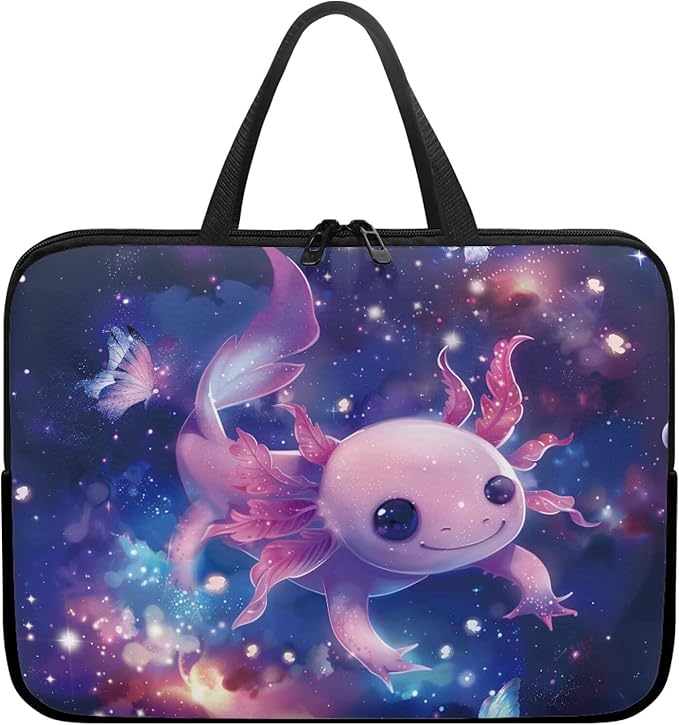 Cute Axolotl 10 Inch Laptop Handle Bag Computer Protect Case Pouch Holder Galaxy Space Notebook Sleeve Neoprene Cover Soft Carring Travel Case for Chromebook Computer Briefcase