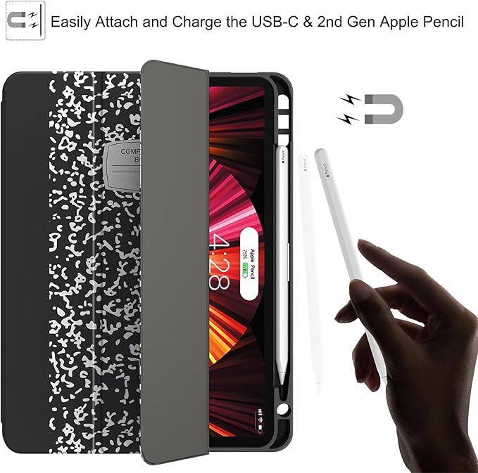 Soke for iPad Pro 11 Case (M2) 2022/2021/2020 with Pencil Holder - [Full Body Protection + Apple Pencil Charging + Auto Wake/Sleep], Soft TPU Back Cover for 2022 iPad Pro 11 inch(Book Black)