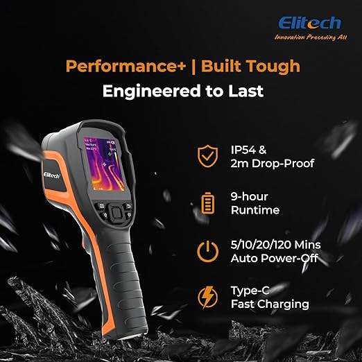 Elitech Thermal Imaging Camera 256 x 192 IR Resolution, Handheld Infrared Imager for Home Inspection & HVAC, Real-Time Video Recording, <40mK Sensitivity, 25Hz Thermal Leak Detector (-4°F to 752°F)