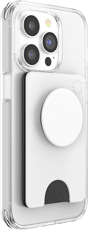 PopSockets Adhesive Phone Wallet and Card Holder with Grip, White - White Black