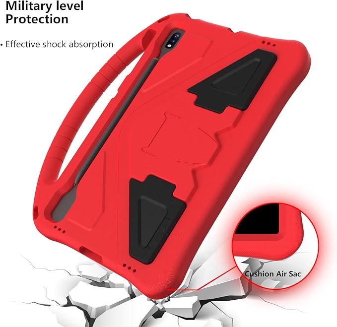 Kids Case for Samsung Galaxy Tab S10+/S9+/S8+/S7 FE/S7+/S9 FE+ 12.4", Techcircle Light Weight Shock Proof EVA Foam Handle Rugged Stand Protective Case for Galaxy Tab S9 FE Plus/S10 Plus 2024, Red