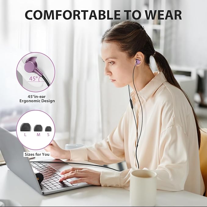 Wired Earbuds for School Chromebook Laptop PC, Noise Isolating Ear Buds with 3.5mm Plug in Audio Jack Microphone HiFi Stereo Wired Headphone Corded Earphone for Kindle Fire School Travel MP3, Purple
