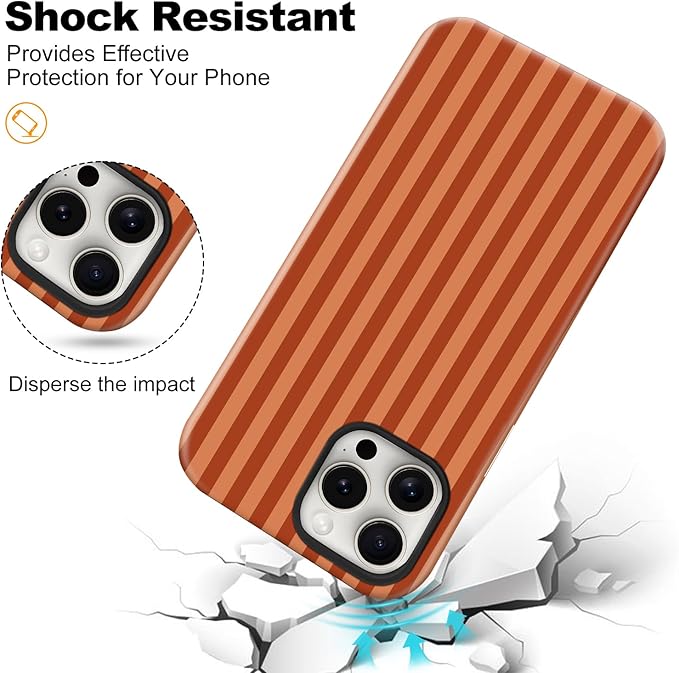 Magnetic for iPhone 16 Pro Case Cute Stripes Phone Case, Shockproof Slim TPU and Hard PC Protective Phone Cover Compatible with MagSafe Designed for Women Girls, Deep Brown