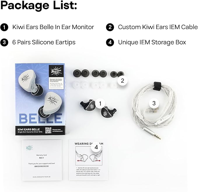 Linsoul Kiwi Ears Belle 10mm DLC Dynamic Driver in-Ear Monitor, HiFi Wired Earbuds with Dual Silver-Plated Cables, Professional IEM for Stage Performance/Gaming/Music Production (Typec MIC, Silver)
