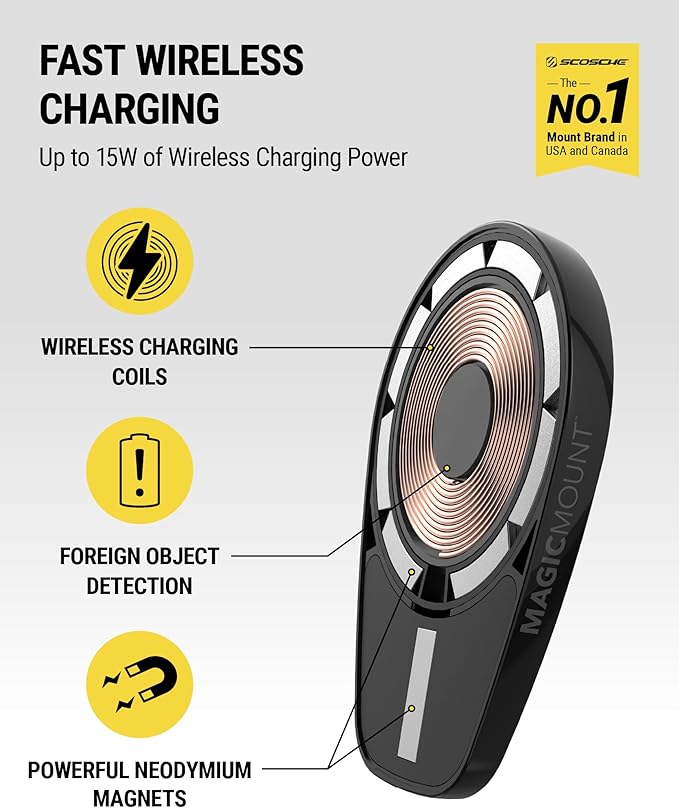 Scosche MPQ6 Magnetic Phone Holder for Car Dashboard/Windshield, 15W Wireless Fast Car Charger Stand, Hands Free Cell Phone Mount Compatible with iPhone 17/16/15/14/13/12 Series & MagSafe Case