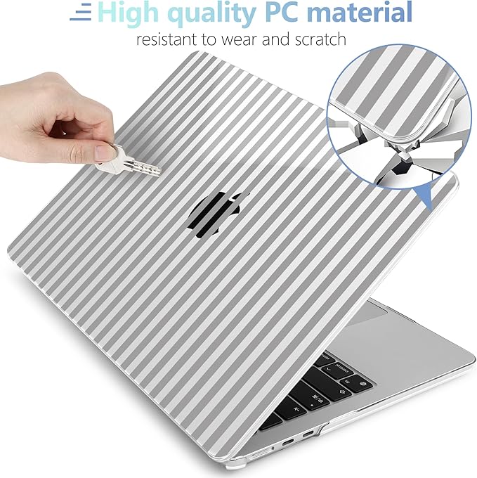 MEEgoodo Case for M5/M4/M3/M2 MacBook Air 15 inch Case 2026 2025 2024 2023, Laptop Shell Fit Model (A3448/A3241/A3114/A2941) for MacBook Air 15.3-inch, Gray Stripes