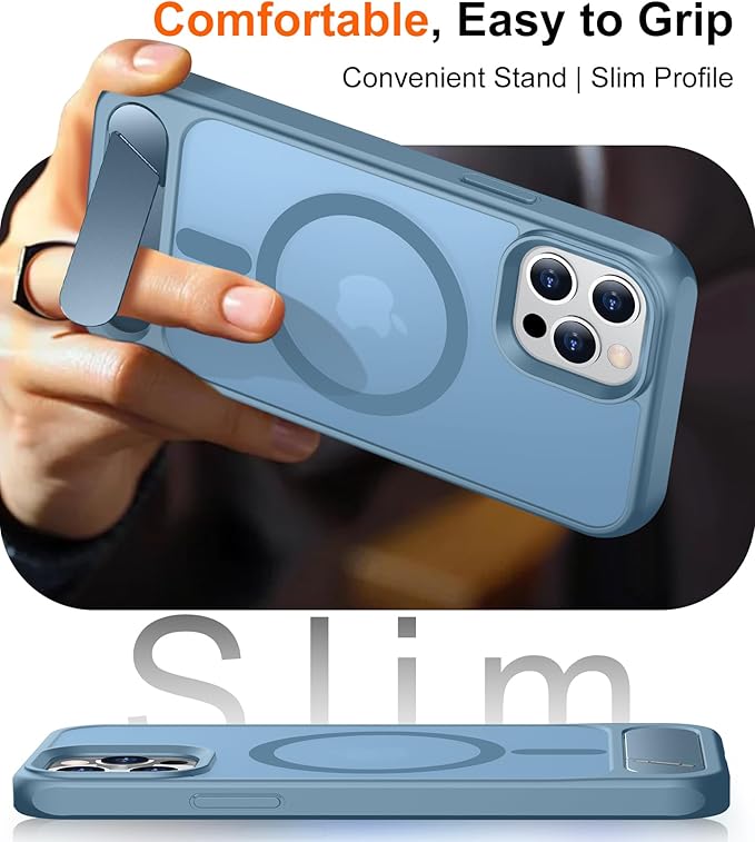 Magnetic Compatible with iPhone 12 Pro Max Case, [Built-in Invisible Kickstand][Compatible with MagSafe][Military Grade Shockproof] Slim Translucent Matte Phone Case for iPhone 12 Pro Max 6.7"