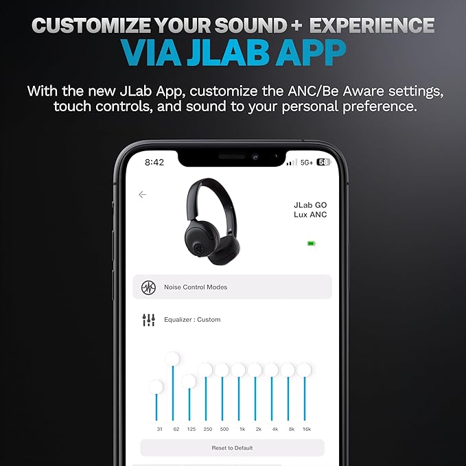 JLab, Go Lux ANC, On Ear Headphones, Hybrid Active Noise Cancelling, Bluetooth, Multipoint Connection, Sage