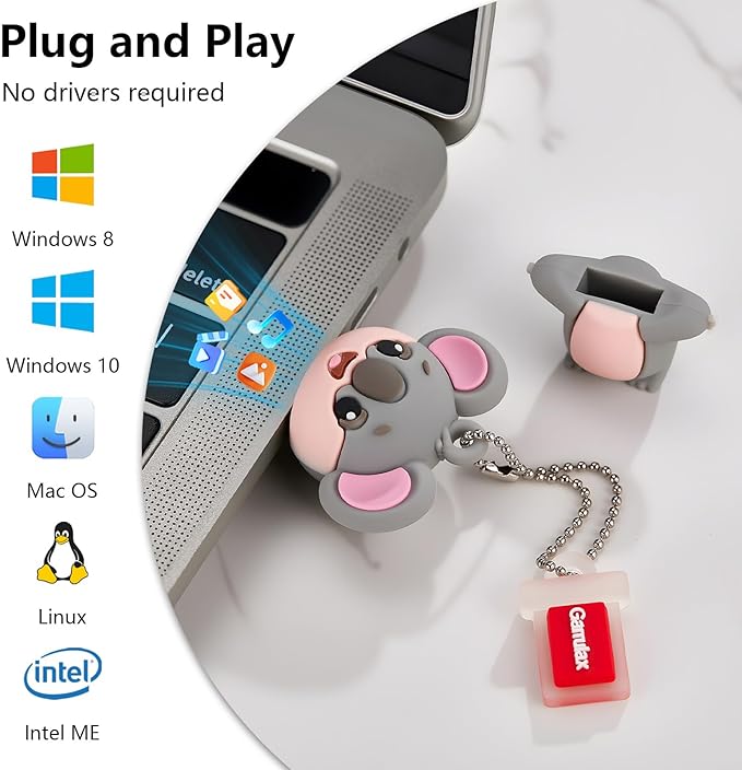 USB Flash Drives, 16GB/32GB/64GB/128GB Silicone USB2.0 High Speed Thumb Memory Stick Pen Date Storage Pendrive U Disk (Cute Koala, 32GB)