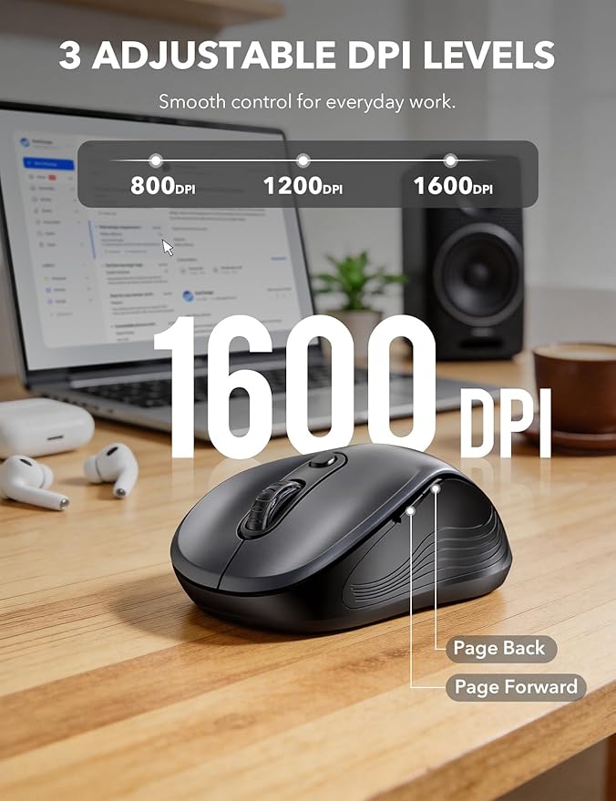 Trueque Wireless Mouse for Laptop, 2.4GHz Ergonomic Computer Mouse with Back & Forward Buttons, 3 Adjustable DPI Levels, 6 Buttons, Optical USB Cordless Mice for Windows PC (Space Gray, 10 Pack)