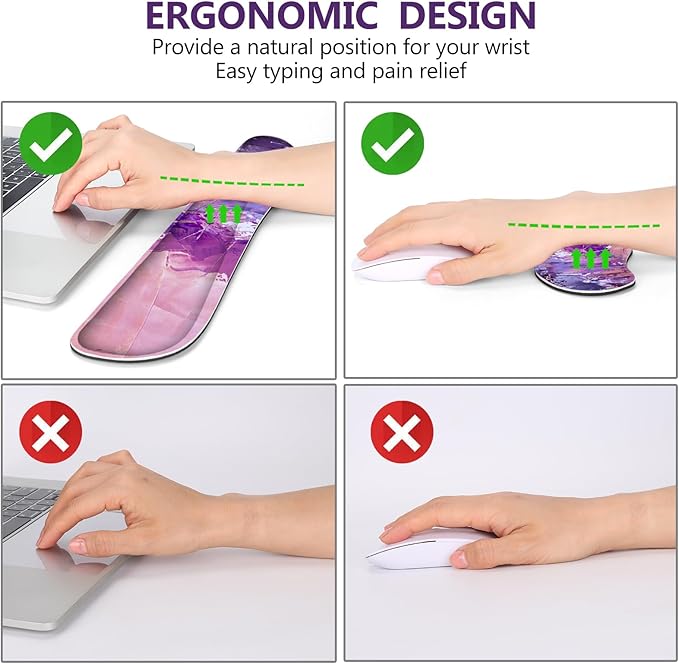 DINKY Keyboard Mouse Pad Set, Large Gaming Mousepad + Memory Foam Ergonomic Keyboard Wrist Rest Support, Easy Typing Pain Relief, 4Pcs (35.4" x 15.8") Extended Desk Mat-Abstract