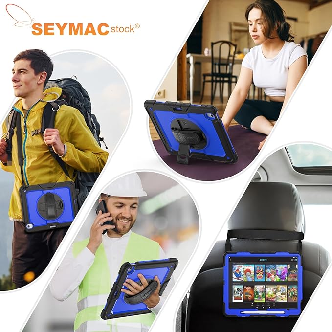 SEYMAC stock Case for iPad Air 13-inch M4-M2 2026-2024 (Gen 8-6), Shockproof Heavy Duty Case with Screen Protector, Pencil Holder, Rotating Stand, Hand Strap, Shoulder Strap, Blue