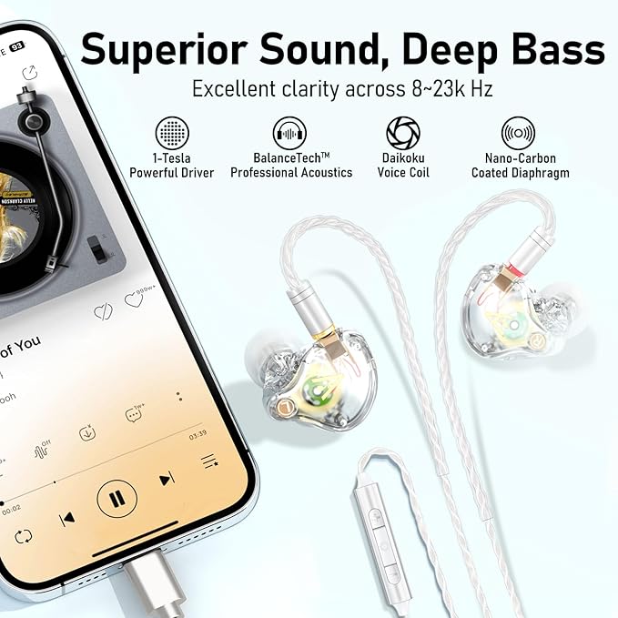 Vibes 202MC USB-C Wired Earbuds - USBC HiFi in Ear Headphones for iPhone 17/16/15 - Noise Isolating Ear Buds w/ Mic - Clear Sound, Deep Bass & Comfort-Fit Earphones - Silver Plated Cord, Carrying Case