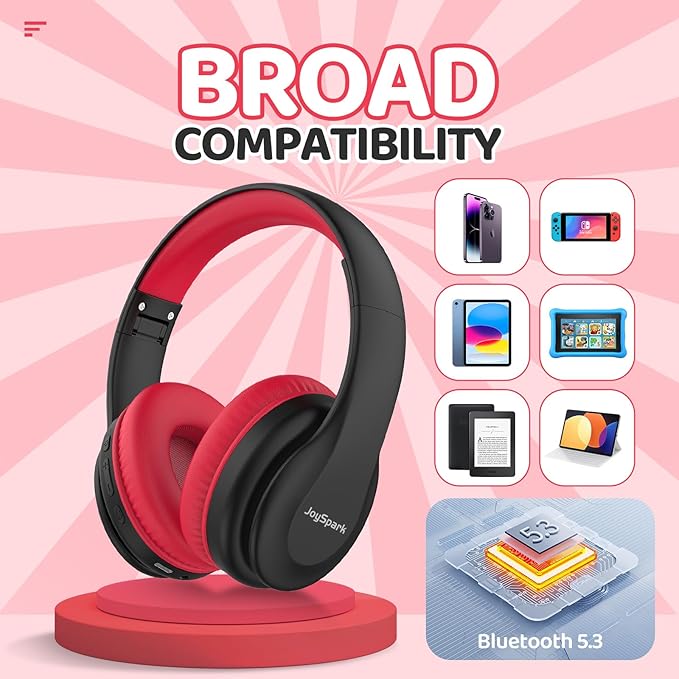 JoySpark Kids Bluetooth Headphones, Lightweight Wireless Headphones for Kids, 85/94dB Volume Limited, 60 Hours Playtime, Bluetooth 5.3, Over-Ear Toddler Headsets with Built-in Mic-Black