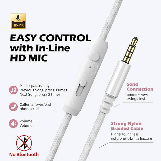 AILIHEN C8 Wired Headphones with Mic & Volume Control - Noise Isolating On-Ear Headphones for Girls School, Plug in Corded 3.5mm Headsets for Chromebook Laptop Computer PC Tablets Travel (Rose Gold)