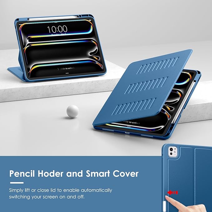 VIKESI Case for iPad iPad Pro 13-inch M5 or M4 Released in 2025 or 2024,Multiple Angles Magnetic Stand Cover,Shockproof Soft Back,Pencil Holder,and Auto Sleep/Wake, Blue