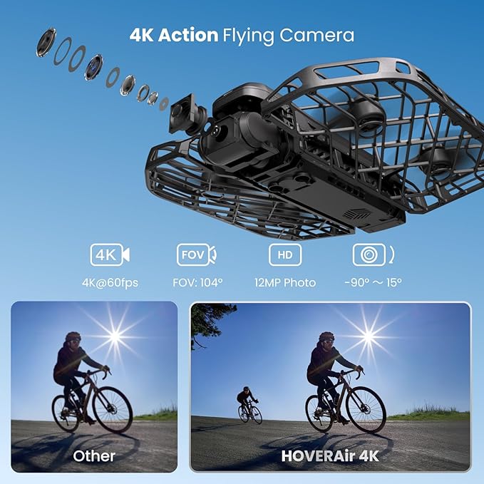 HOVERAir X1 PRO 4K Action Flying Camera, Foldable Drone with Camera with 42 KM/H Follow Speed, 10+ Fully Automatic Flight Modes, Fly Anywhere with OmniTerrain, SmoothCapture 2.0(Cycling Combo)