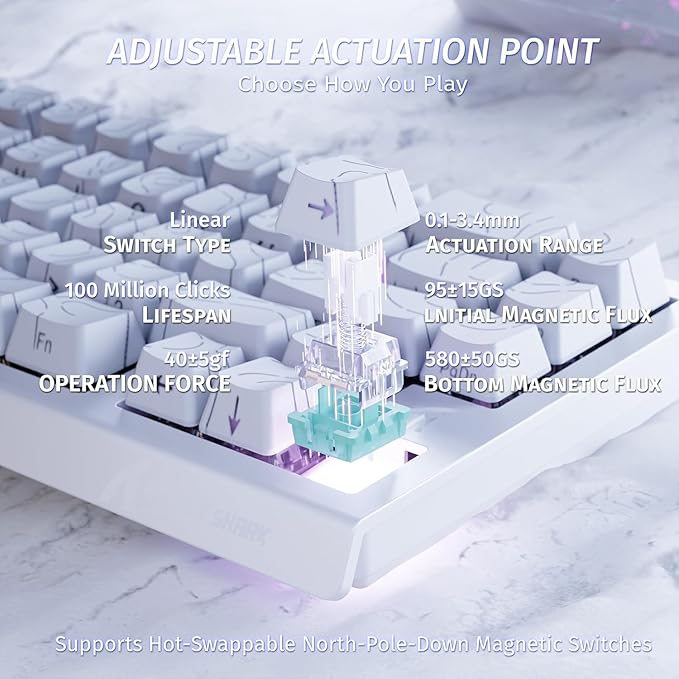 ATTACK SHARK X68 HE Rapid Trigger Mechanical Gaming Keyboard 60% Wired with Adjustable Actuation,Hall Effect Magnetic Switch,8KHz Polling Rate,RGB Backlit,Top Mount,Side Printed Keycap(White Contour)
