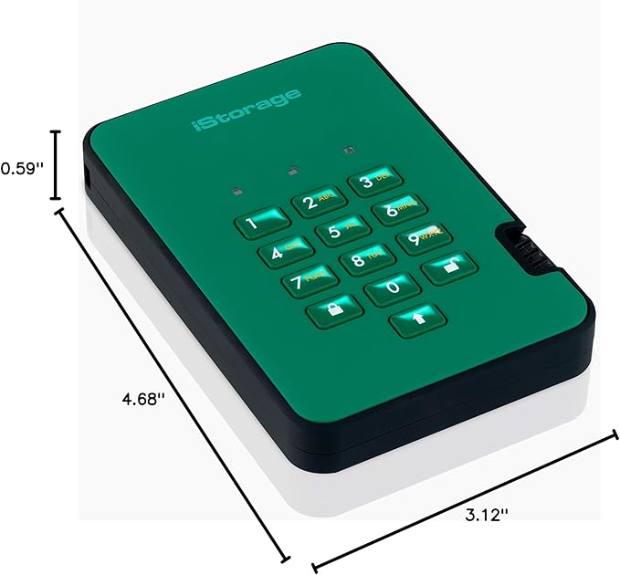 iStorage diskAshur2 HDD 1TB Green | Secure portable hard drive | Password protected | Dust & water resistant | Hardware Encryption