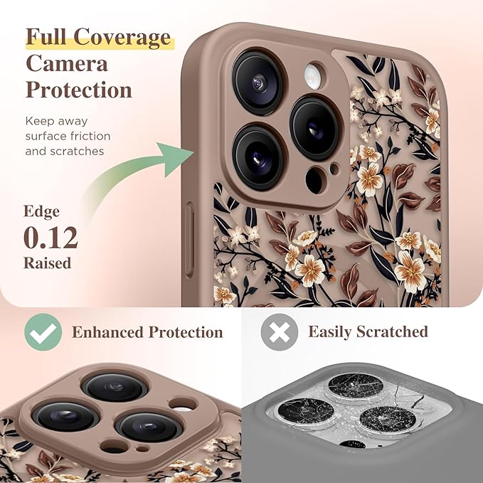 GVIEWIN for iPhone 15 Pro Max Case Compatible with MagSafe, [Military Grade Protection] [Screen Protector] Full Camera Protection Floral Translucent Women Magnetic Phone Case, Bunchflower/Brown