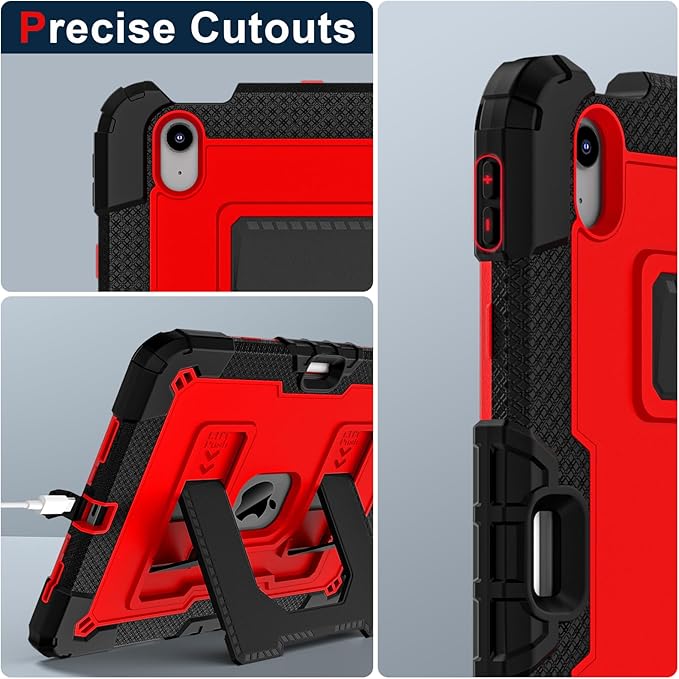 Kids Friendly Case for iPad Air 11 Inch M4 M3 M2 2026/2025/2024 Case with Pencil Holder & Shoulder Strap, Military Grade Shockproof Kickstand Hard Shell Protective Cover,Black+Red