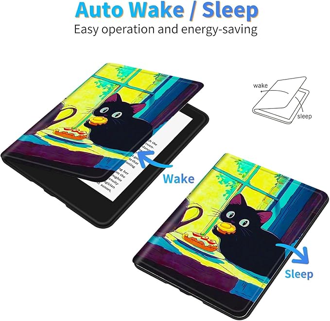 for Amazon Kindle Fire HD 8 & HD 8 Plus(12th/10th Generation, 2024/2022/2020 Release) 8" Tablet Case, Slim Kickstand Stand Leather Smart Cover with Auto Wake/Sleep, Black Cat Egg