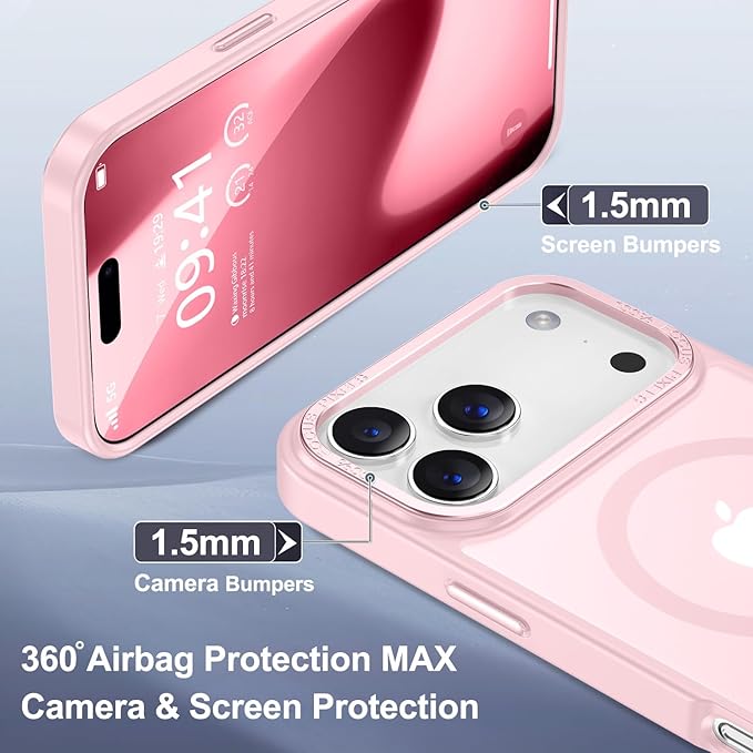 Newfuture Magnetic for iPhone 17 Pro Max Case [Compatible with Magsafe] [Military Grade Drop Protection] Translucent Matte Anti-Scratch Shockproof Protective Phone Cover 6.9 Inch, Pink Sand