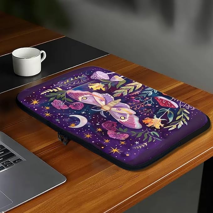 Butterfly Mushroom Laptop Protective Sleeve for Women 13 inch Computer Sleeve Bag Cute Portable Lap Top Case Suitable for Travel School Office Neatly Organizers Purple