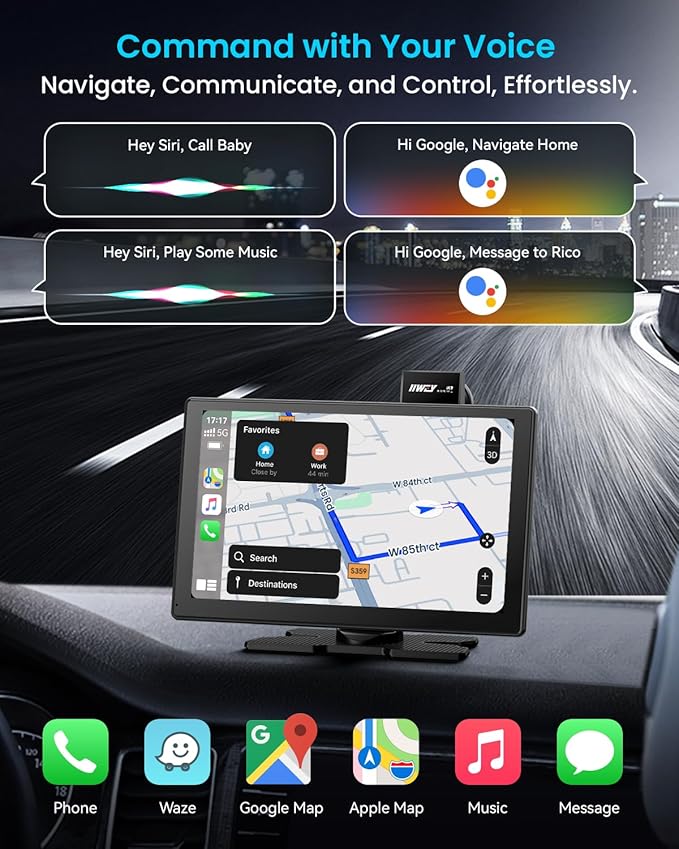 IK9 9" Wireless CarPlay & Android Auto Screen, Portable Car Stereo with 4K Dash Cam & 1080p Rear Camera, CarPlay with Backup Camera, Touch Screen GPS Display, Mirror Link, Apple Car Play Screen