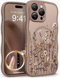 GVIEWIN for iPhone 16 Pro Max Case Compatible with MagSafe [Curly Wave Edge][Full Camera Protection] Floral Translucent Shockproof Magnetic Women Phone Case for 16 Pro Max, Floratopia/Brown