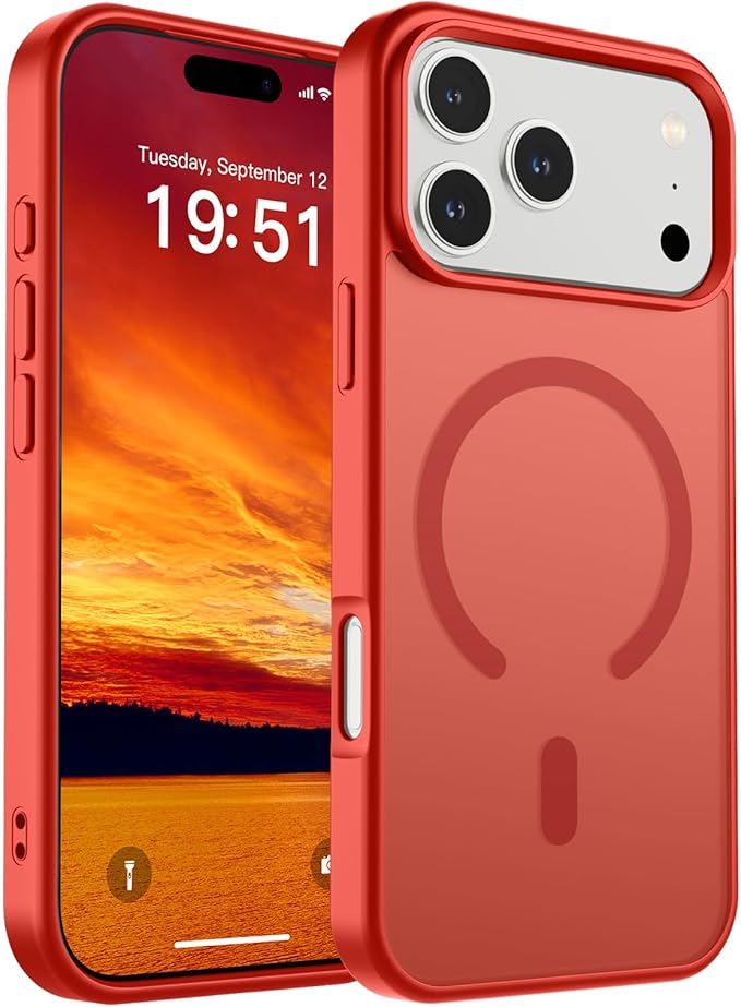 SUPFINE Magnetic for iPhone 17 Pro Max Case (Compatible with MagSafe)(Military Grade Drop Protection) Translucent Matte Shockproof with Anti-Fingerprint Phone Cover,Red