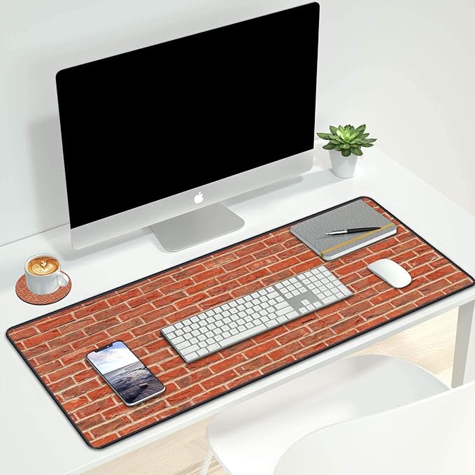 Desk Pad Mat Gaming Mouse Pads with Coasters Set, Stitched Edges Design Mouse Pad XXL Large Mouse Pad for Laptop Computers Red Brick Wall Pattern Desk Writing Mat for Office & Home 31.5"x 11.8"