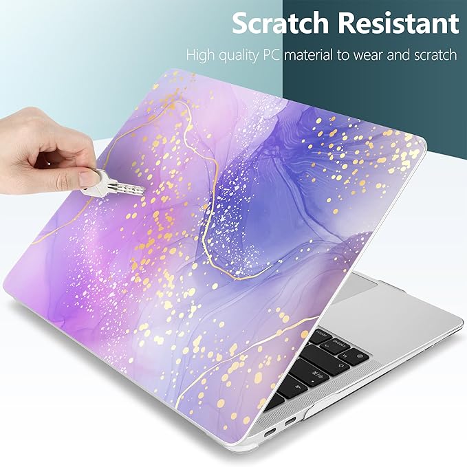 TWOLSKOO for MacBook Air 13.3 inch Case 2021 2020 2019 2018 Release M1 A2337 A2179 A1932 with Touch ID, Plastic Hard Shell Case & Keyboard Cover & Type C Adapter, Lavender Liquid Marble