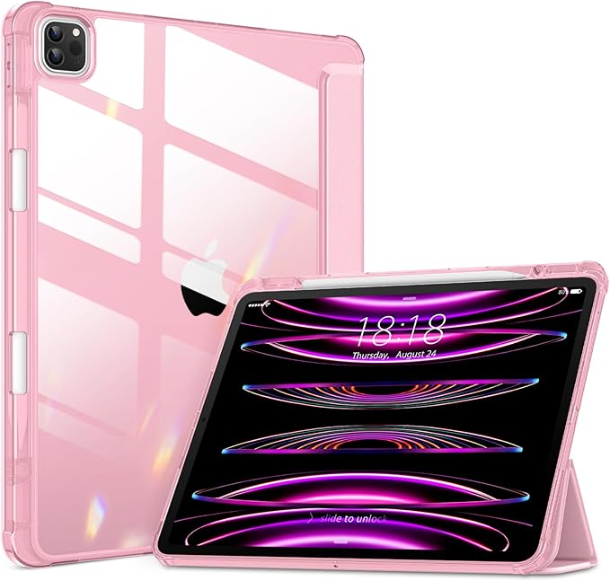 VIKESI Case for iPad Pro 12.9 6th/5th/4th/3rd Generation 2022/2021/2020/2018,TPU Shockproof Frame,Built-in Pencil Holder,Auto Sleep/Wake - Pink