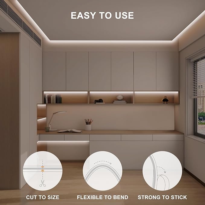 16.4ft COB Led Strip Light with Remote, 4000K Ra93+ Dimmable Bright Led COB Strip Light, White Continuous Led Strip Light for Mirror, Stair, Cabinet, Room