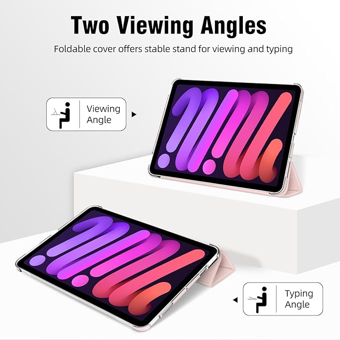 Case for iPad mini 7 (A17 Pro), Slim Smart Trifold Stand for iPad mini 7th/6th Generation 8.3 Inch 2024/2021, Hard PC Translucent Frosted Back Shell Case with Auto Wake/Sleep, Pink