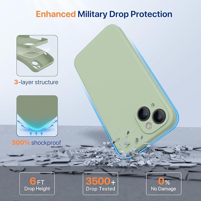 Miracase Designed for iPhone 14 Case with Screen Protector,[Upgraded Enhanced Camera Protection],Shockproof Liquid Silicone Case with Microfiber Lining, 6.1 inch,Patina Green