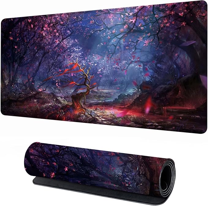 Japanese Large Gaming Mouse Pad 31.5"x15.7"｜ Forest-Themed XXL Keyboard Pad, Mouse Mat, Desk Pad, Non-Slip Rubber Base & Stitched Edges Desk Mat- Big Extended Mousepad for PC/Laptop/Office/Home Decor