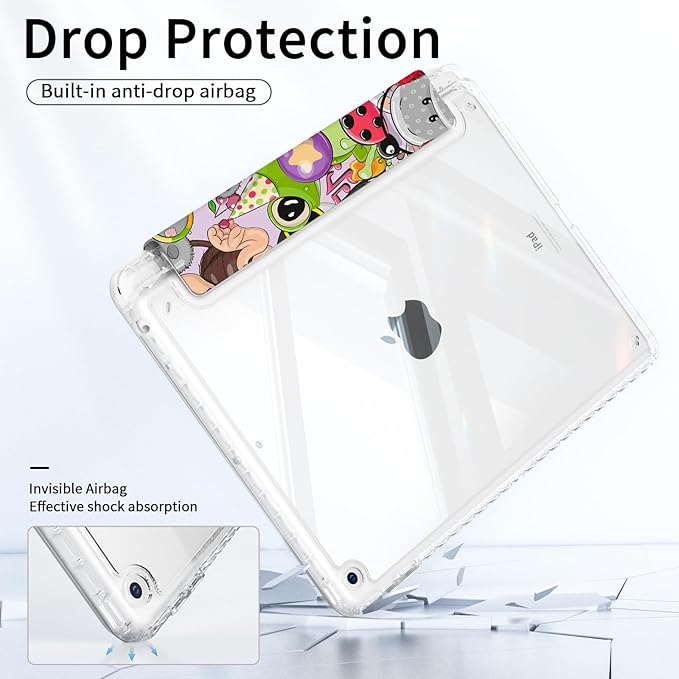 Slim Case for iPad 9th/ 8th/ 7th Generation, Cute iPad 10.2 Inch Case (2021/2020/2019) Girly, Protective Clear Back Cover with Trifold Stable Stand, Auto Wake/Sleep, Animals