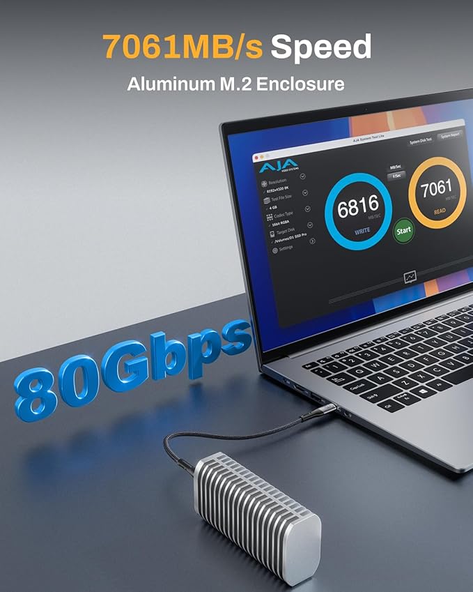TERRAMASTER D1 SSD Pro 80Gbps M.2 NVMe SSD Enclosure, up to 7061MB/s, All-Aluminum Case with Efficient Cooling, Zero Noise, Compatible with USB 4/3.2/3.1/3.0, Thunderbolt 5/4/3 (Diskless)