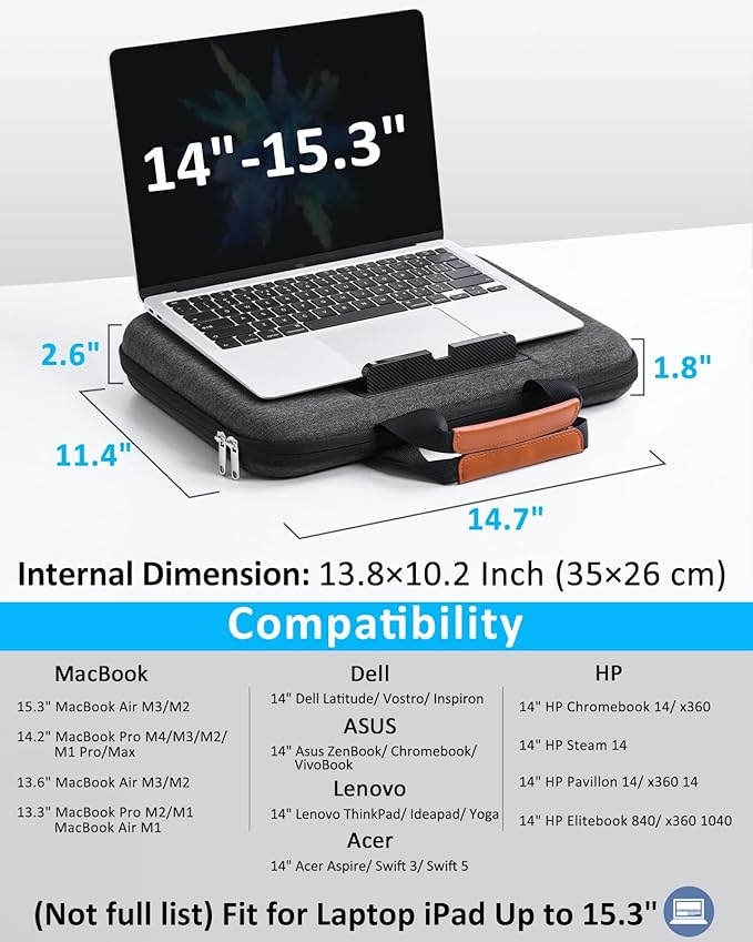 Hard Laptop Case 14 Inch for HP Dell Lenovo ASUS Acer - 2 in 1 Laptop Sleeve & Lap Desk with Stopper and Book Clip, Shockproof Waterproof 15.3 MackBook Air M3 M2 Case - Black