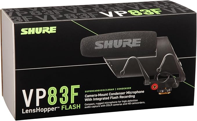Shure VP83F LensHopper Camera-Mounted Condenser Shotgun Microphone with Integrated Digital Flash Recording - Windscreen, Superior RF Immunity, Backlit LCD, 5-Position Joystick, Rycote Lyre Shock Mount