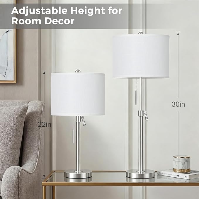 Qingmiao Table Lamps Set of 2, 22" to 30" Adjustable Nightstand Lamps for Bedroom, Dimmable End Table Lamps for Living Room Console Entry Farmhouse Home Decor, New House Warming Gifts
