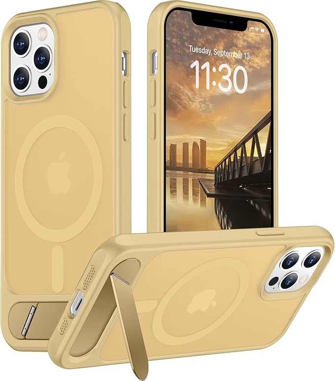 Magnetic Compatible with iPhone 12 Case & iPhone 12 Pro Case, [Built-in Invisible Kickstand][Compatible with MagSafe][Military Grade Shockproof] Slim Translucent Matte Phone Case 6.1"